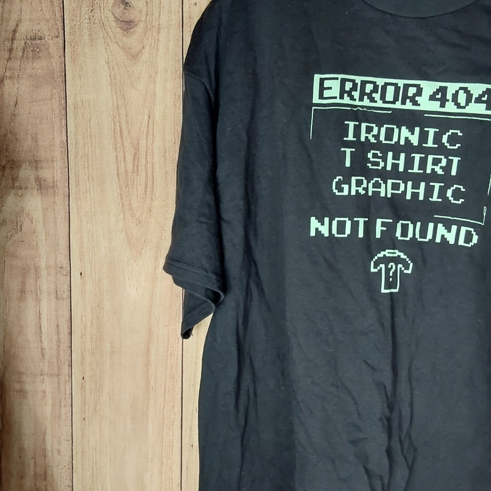 Error 404 Ironic T-Shirt Graphic Essential T-Shirt. Gray With Green Writing - Picture 7 of 11